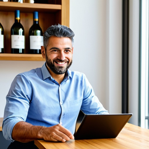 Home 11 A professional, focused Portuguese entrepreneur in their 30s, dressed in a crisp, modest business casual shirt and trousers, seated comfortably at a modern wooden desk. They are holding a tablet, displaying an elegant e-commerce website showcasing traditional Portuguese wines and spirits. The background is a bright, contemporary office space with subtle hints of Portuguese culture, such as a traditional ceramic tile motif on a wall or a decorative bottle of artisanal wine on a shelf. Natural light streams in from a large window, creating an innovative and optimistic atmosphere that symbolizes the blend of tradition and digital advancement. Professional photography, high detail, vibrant colors, clear focus. Perfect anatomy, correct proportions, natural pose, well-formed hands, proper finger count, natural body proportions. Safe for work, appropriate content, fully clothed, professional attire, family-friendly.