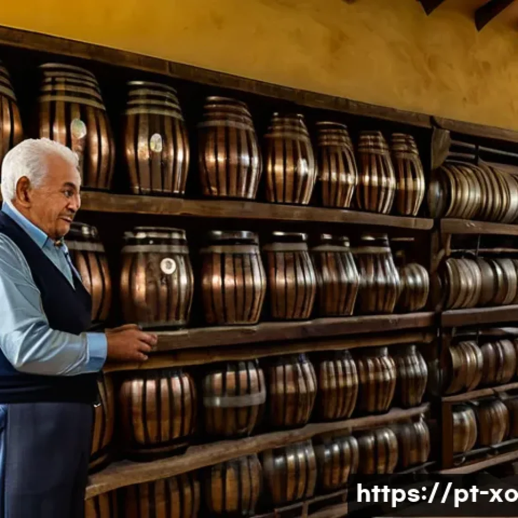 전통주 브랜드의 홍보 활동 - A traditional Brazilian cachaça distillery interior, showcasing artisanal wooden barrels and copper ...
