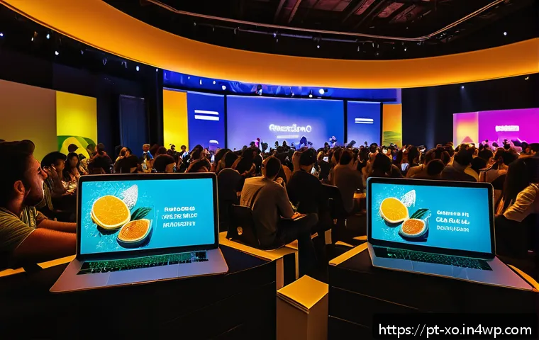 전통주 브랜드의 혁신적인 마케팅 채널 - A vibrant and dynamic digital marketing event scene in São Paulo, Brazil, showing a hybrid event set...