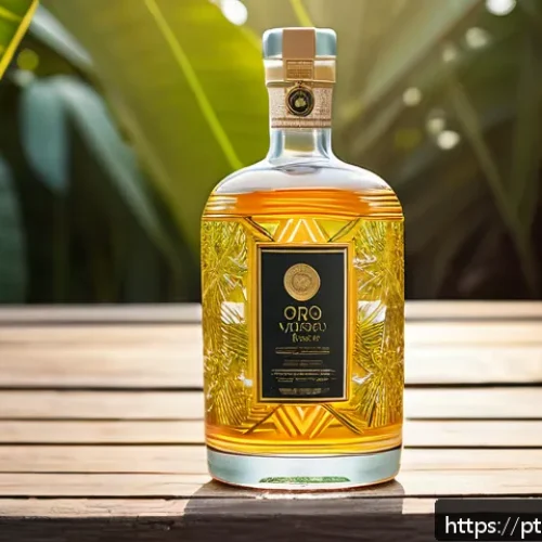 Home 17 전통주 브랜드의 경쟁 분석 - A beautifully crafted artisanal cachaça bottle labeled "Ouro Verde," featuring intricate designs ins...