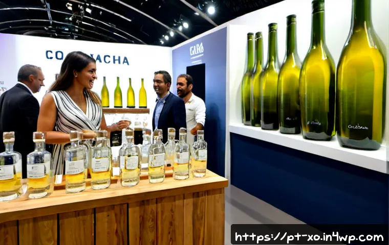 Home 17 전통주 브랜드의 국내외 전시회 참여 - Photorealistic artisanal cachaça brand showcase at a modern Brazilian food and beverage exhibition, ...